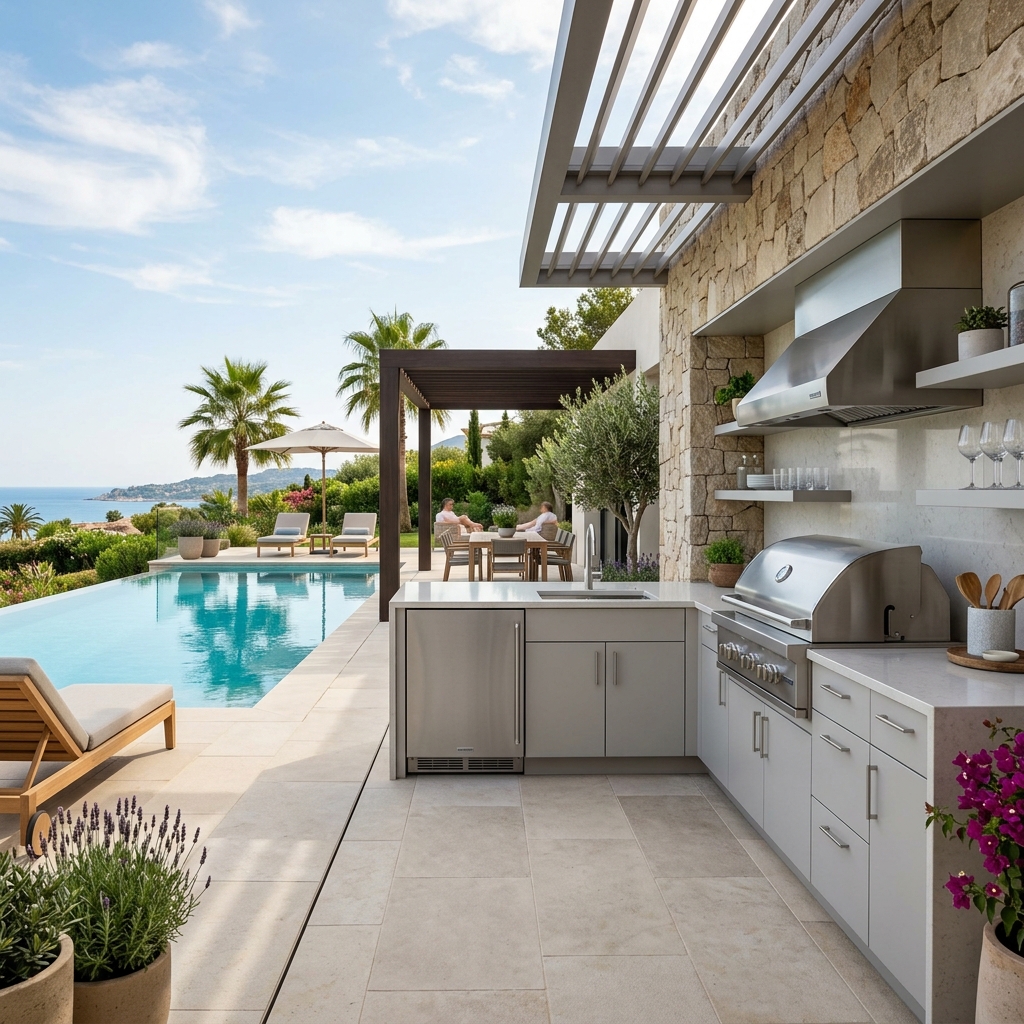 Darboni Poolside Mediterranean Outdoor Kitchen